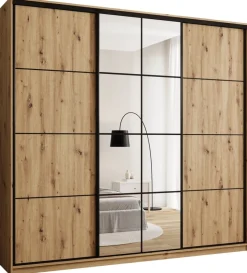 Szafy Trzydrzwiowe|Szafy Do Przedpokoju>BROMARKT Wysoka trzydrzwiowa szafa przesuwna 250 cm z półkami EDGE MAX dąb artisan