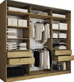 Szafy Trzydrzwiowe|Szafy Do Przedpokoju>BROMARKT Wysoka trzydrzwiowa szafa przesuwna 250 cm z półkami EDGE MAX dąb artisan