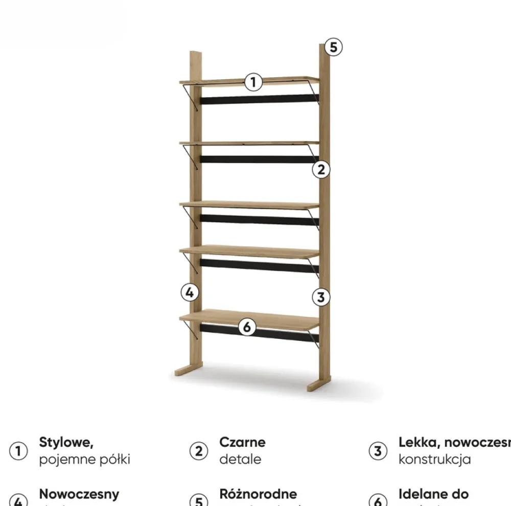 Regały Na Książki|Zestawy Mebli Młodzieżowych>lenart. Wysoki regał 88 cm do salonu z półkami dąb olejowany OLLIE