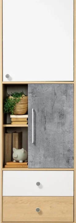 Regały Na Książki|Regały Dla Dzieci>MEBLAR Wysoki regał do pokoju młodzieżowego 60 cm z dwoma szufladami SLEEK