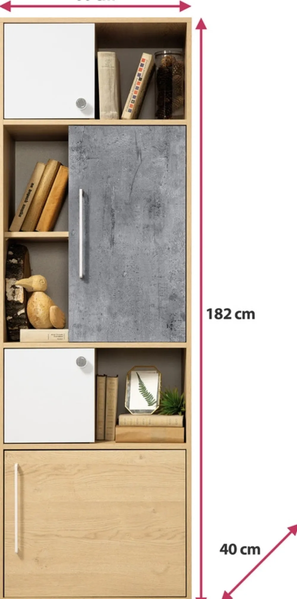 Regały Na Książki|Regały Dla Dzieci>MEBLAR Wysoki regał do pokoju młodzieżowego 60 cm czterodrzwiowy SLEEK