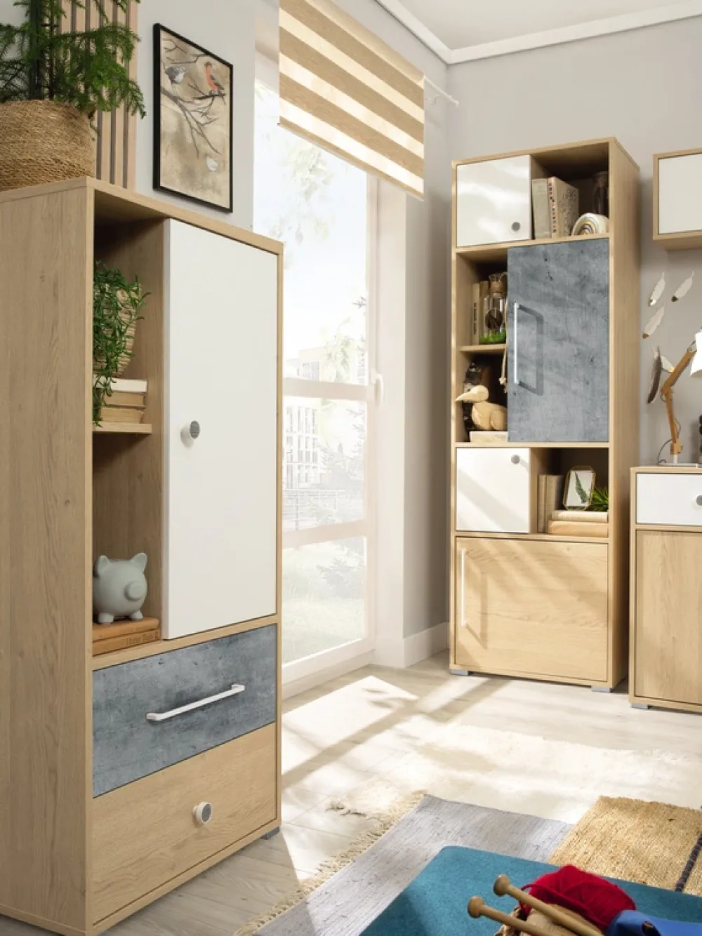 Regały Na Książki|Regały Dla Dzieci>MEBLAR Wysoki regał do pokoju młodzieżowego 60 cm czterodrzwiowy SLEEK