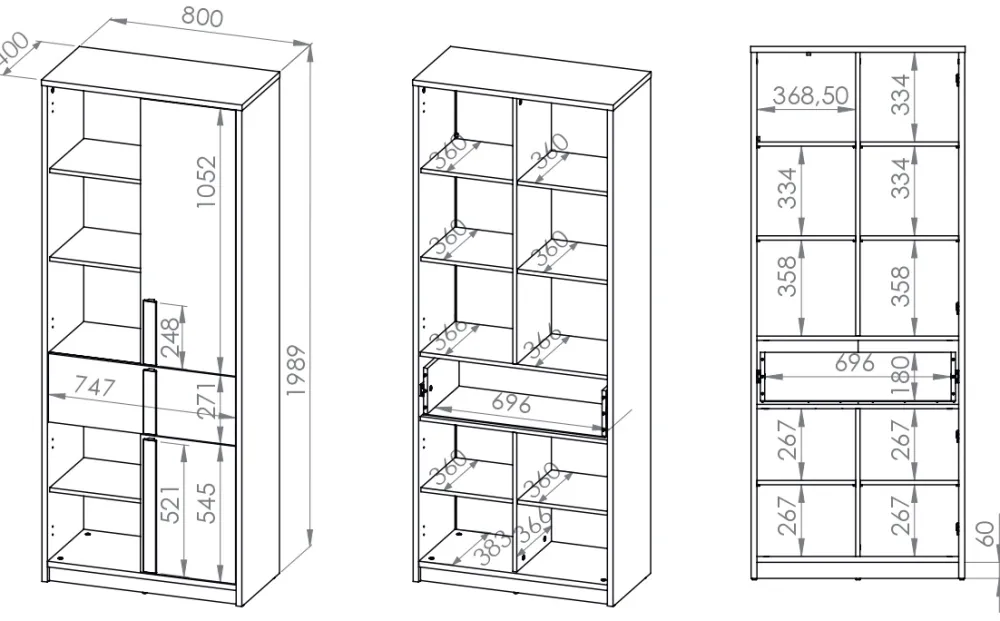 Zestawy Mebli Młodzieżowych>ML Meble Wysoki regał do pokoju młodzieżowego 80 cm DROP