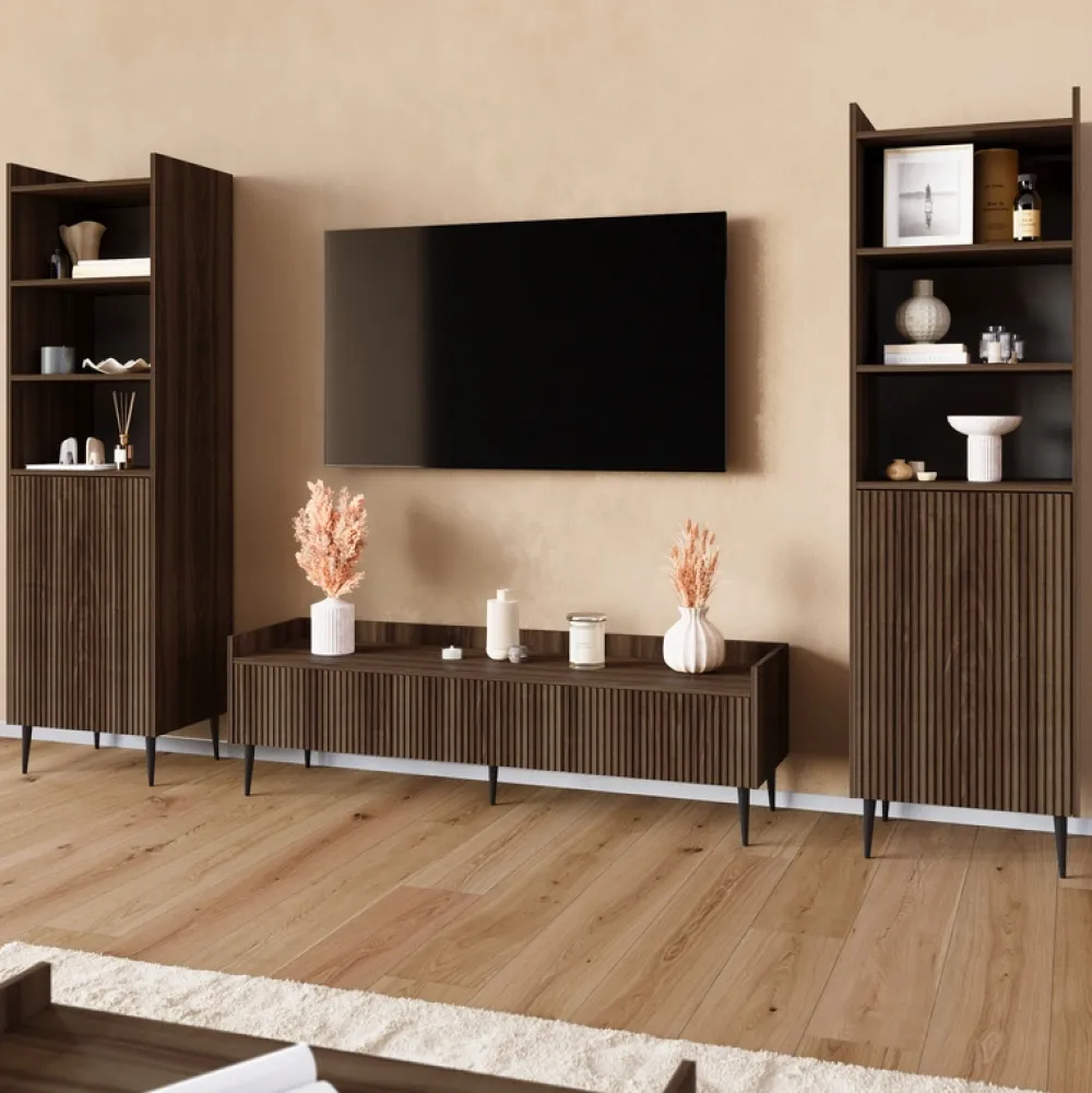 Regały Na Książki|Zestawy Mebli Do Salonu>JUREK Wysoki regał na książki do salonu 52 cm ASPERO orzech