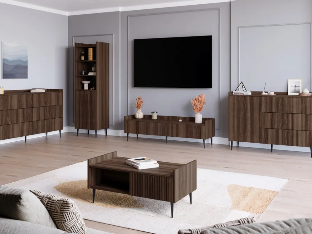 Regały Na Książki|Zestawy Mebli Do Salonu>JUREK Wysoki regał na książki do salonu 52 cm ASPERO orzech