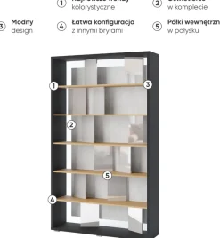 Regały Na Książki></noscript>lenart. Wysoki regał z półkami do salonu na książki 125 cm wysoki FITT