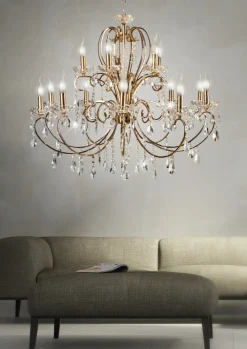 Oświetlenie Jadalni|Oświetlenie Salonu>Candellux Lighting Żyrandol kryształowy francuskie złoto 88cm 15xE14 AURORA
