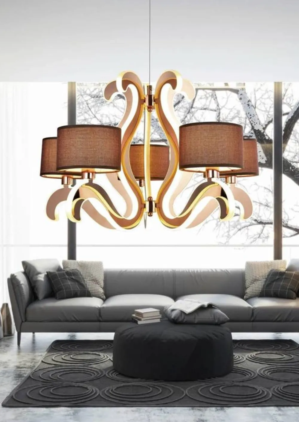 Oświetlenie Salonu|Oświetlenie Jadalni>Candellux Lighting Żyrandol 5xE14 + LED 43W miedz Ambrosia