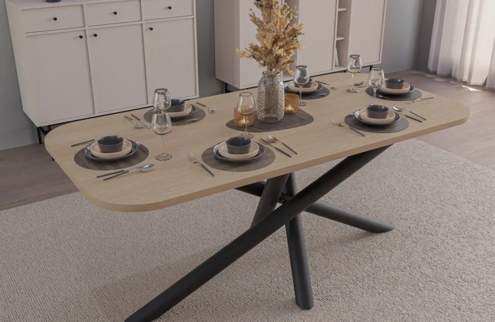 Krzesła|Stoły>Lempert Zaokrąglony nowoczesny stół do jadalni 185x90 cm OPALIO dąb lindberg