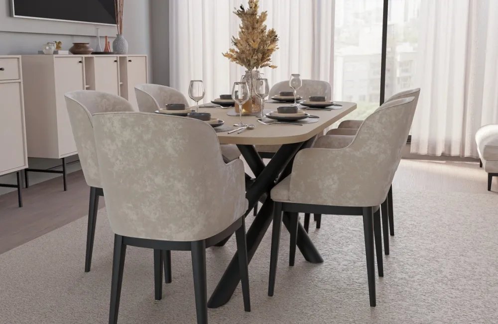 Krzesła|Stoły>Lempert Zaokrąglony nowoczesny stół do jadalni 185x90 cm OPALIO dąb lindberg