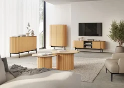 Zestawy Mebli Do Salonu>lenart. Zestaw mebli do salonu z komodą w stylu boho ROTTO dąb vicenza