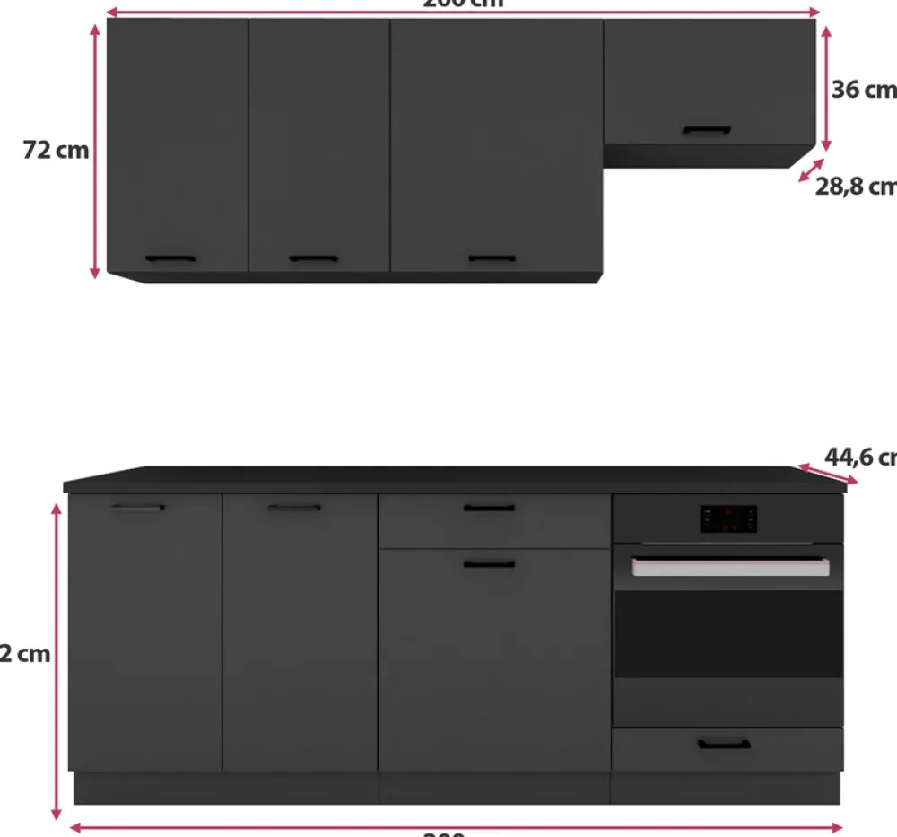 Meble Kuchenne>Stolkar Zestaw nowoczesnych mebli kuchennych 200 cm ANIKA grafit