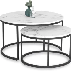 Ławy I Stoliki>MEBEL ELITE Zestaw okrągłych stolików kawowych do salonu biały DELIA Marmur