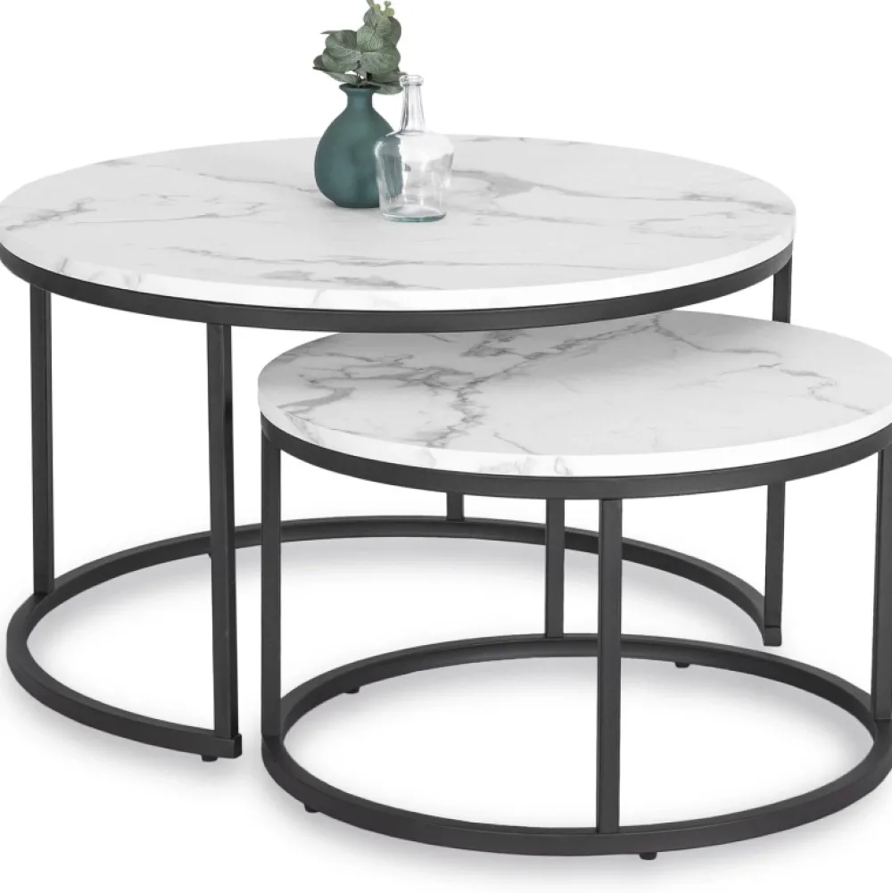 Ławy I Stoliki>MEBEL ELITE Zestaw okrągłych stolików kawowych do salonu biały DELIA Marmur