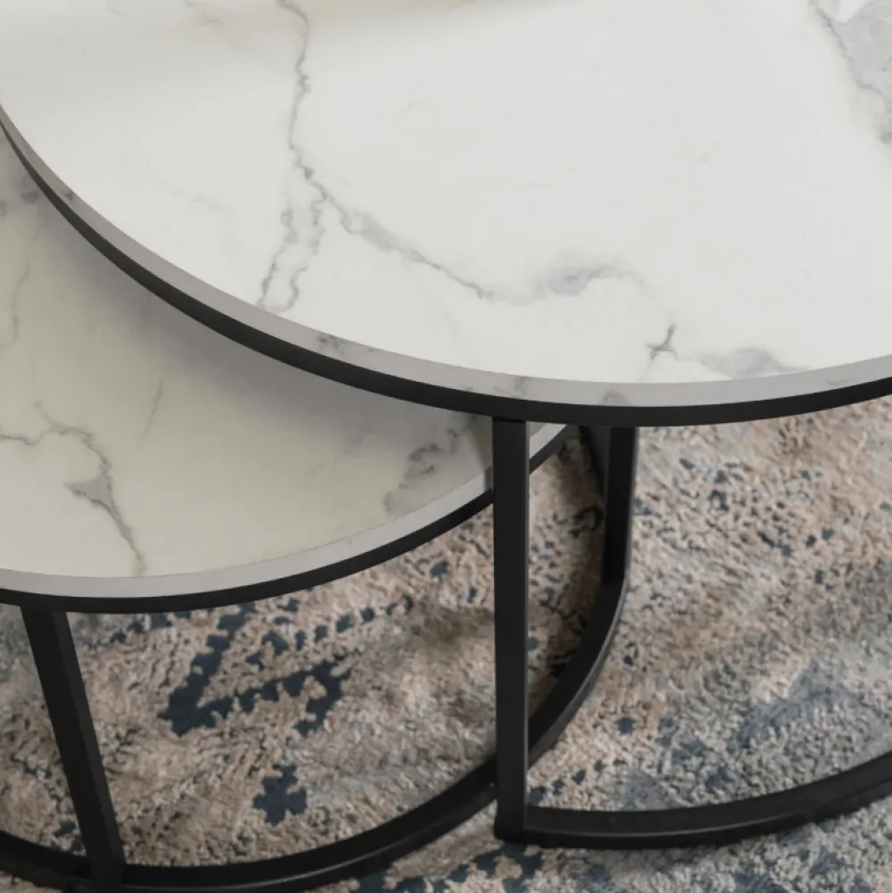 Ławy I Stoliki>MEBEL ELITE Zestaw okrągłych stolików kawowych do salonu biały DELIA Marmur