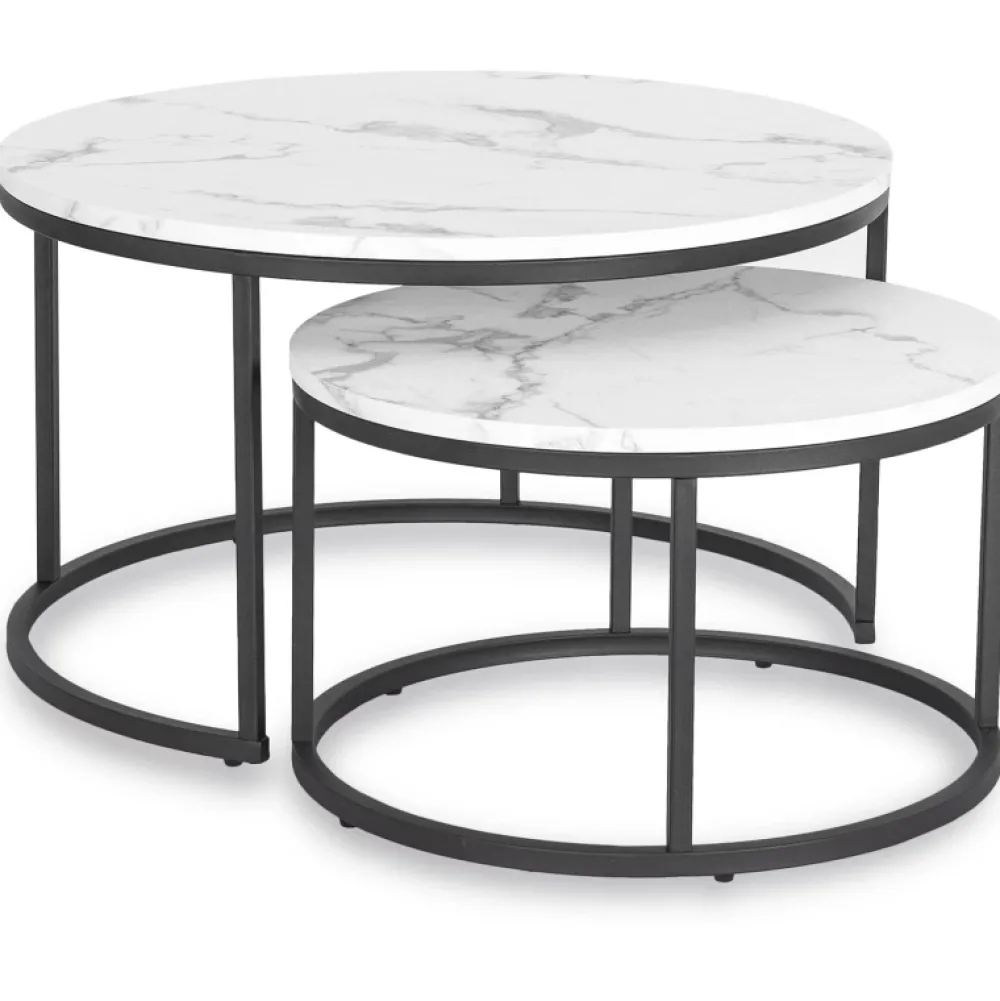 Ławy I Stoliki>MEBEL ELITE Zestaw okrągłych stolików kawowych do salonu biały DELIA Marmur