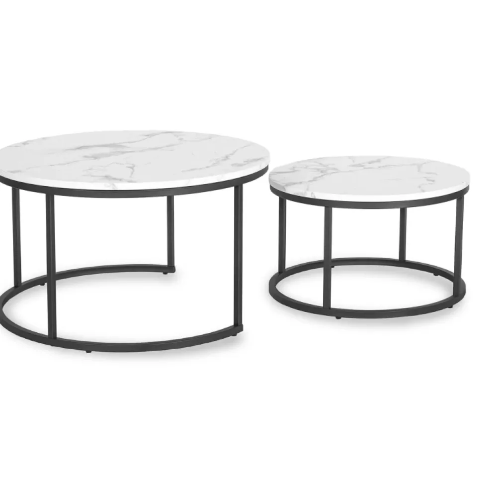 Ławy I Stoliki>MEBEL ELITE Zestaw okrągłych stolików kawowych do salonu biały DELIA Marmur