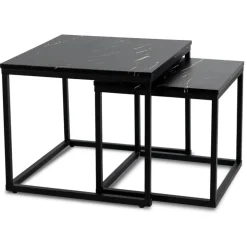 Ławy I Stoliki>MEBEL ELITE Zestaw stolików kawowych czarny marmur JUNE nowoczesny