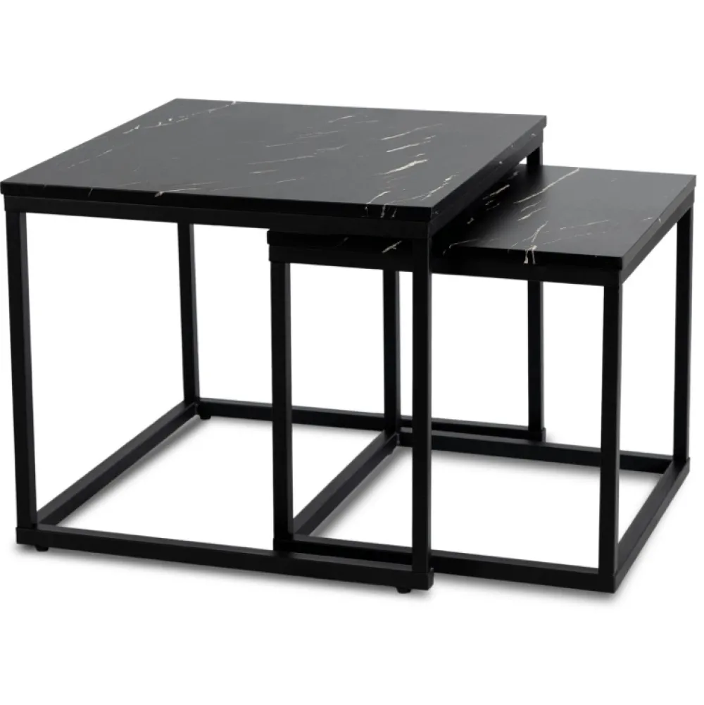 Ławy I Stoliki>MEBEL ELITE Zestaw stolików kawowych czarny marmur JUNE nowoczesny