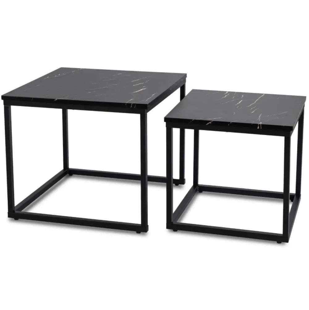 Ławy I Stoliki>MEBEL ELITE Zestaw stolików kawowych czarny marmur JUNE nowoczesny