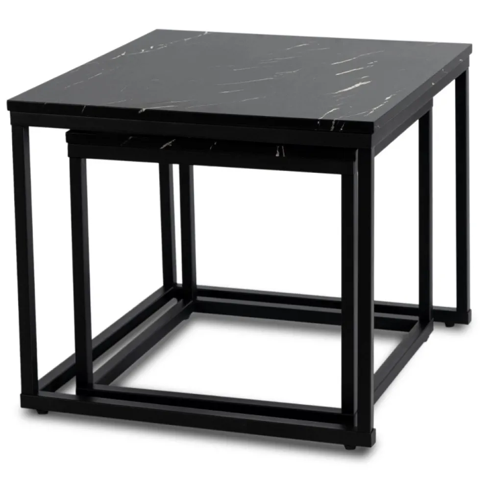 Ławy I Stoliki>MEBEL ELITE Zestaw stolików kawowych czarny marmur JUNE nowoczesny
