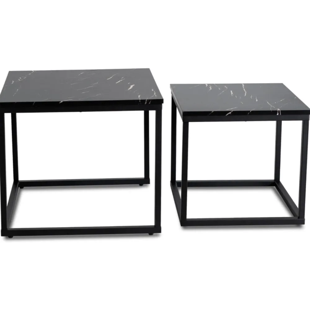 Ławy I Stoliki>MEBEL ELITE Zestaw stolików kawowych czarny marmur JUNE nowoczesny