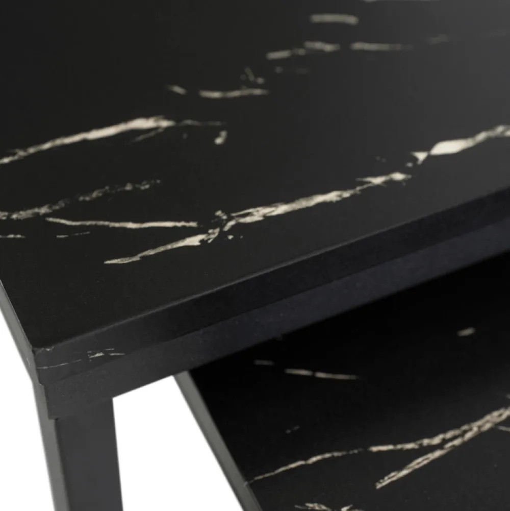 Ławy I Stoliki>MEBEL ELITE Zestaw stolików kawowych czarny marmur JUNE nowoczesny
