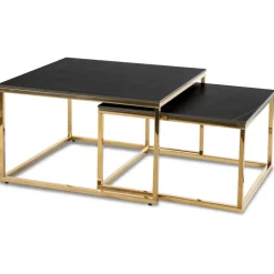 Ławy I Stoliki>MEBEL ELITE Zestaw stolików kawowych do salonu czarny marmur złoty TULIO