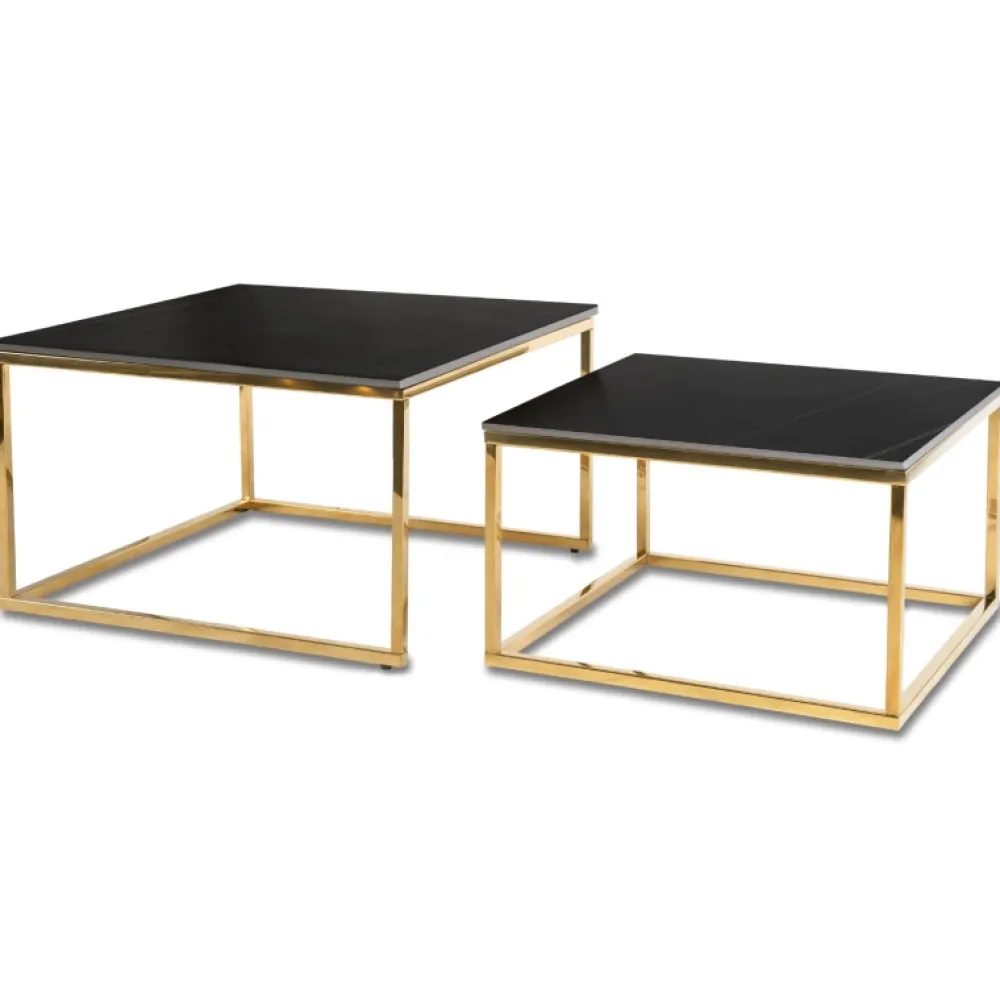 Ławy I Stoliki>MEBEL ELITE Zestaw stolików kawowych do salonu czarny marmur złoty TULIO