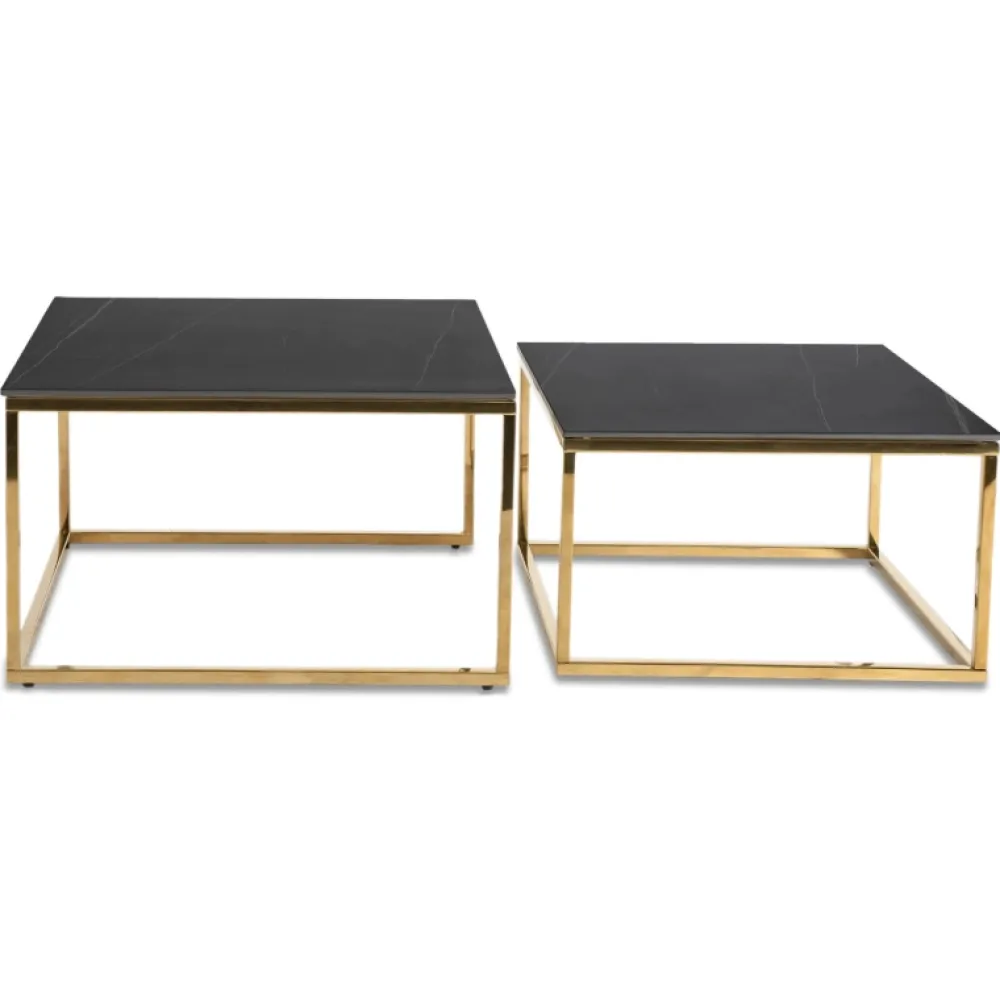 Ławy I Stoliki>MEBEL ELITE Zestaw stolików kawowych do salonu czarny marmur złoty TULIO