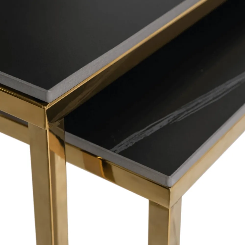 Ławy I Stoliki>MEBEL ELITE Zestaw stolików kawowych do salonu czarny marmur złoty TULIO