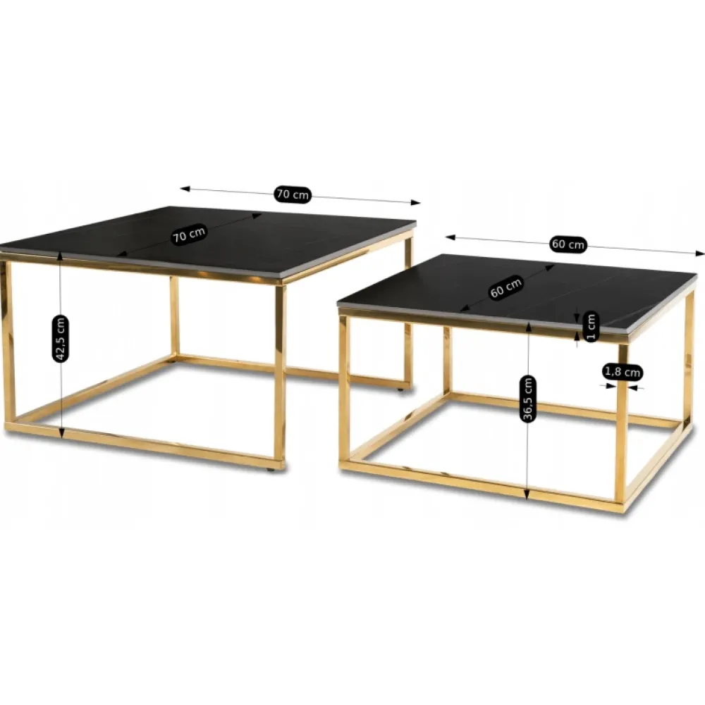 Ławy I Stoliki>MEBEL ELITE Zestaw stolików kawowych do salonu czarny marmur złoty TULIO