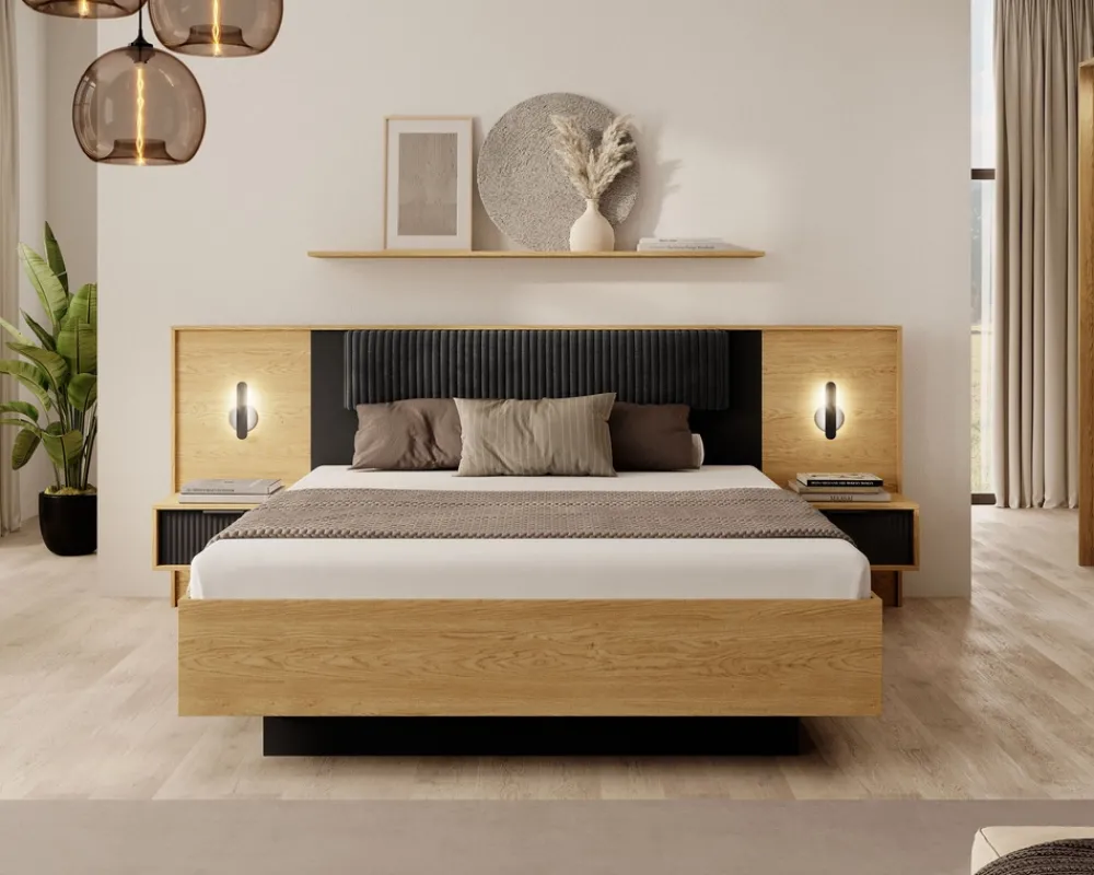 Zestawy Mebli Do Sypialni|Szafki Nocne>LASKI Zestaw stolików nocnych z oświetleniem do sypialni BALLESO