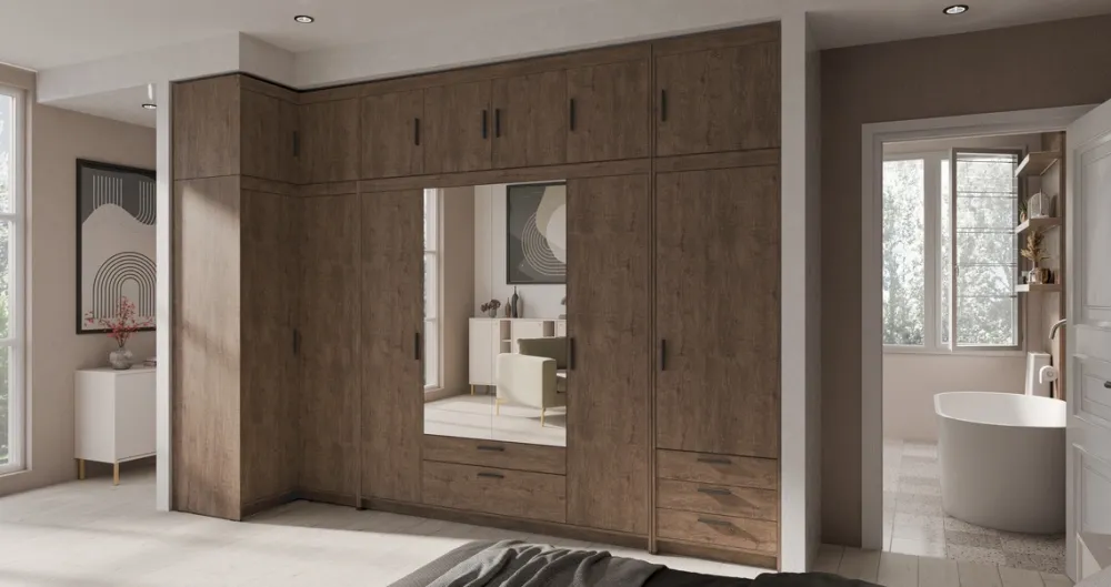 Garderoby|Zestawy Mebli Do Przedpokoju>Lempert Zestaw szaf modułowych z nadstawkami do sypialni KUBA dąb lefkas
