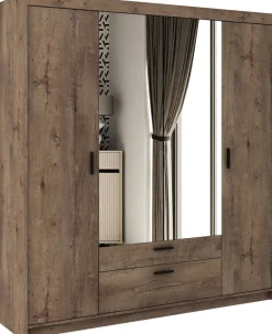 Garderoby|Zestawy Mebli Do Przedpokoju>Lempert Zestaw szaf modułowych z nadstawkami do sypialni KUBA dąb lefkas