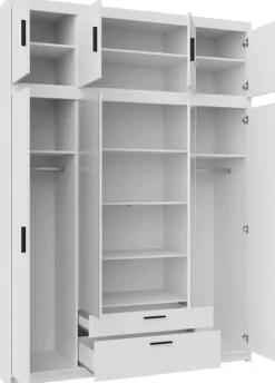 Garderoby|Zestawy Mebli Do Przedpokoju></noscript>Lempert Zestaw szaf modułowych z nadstawkami do sypialni KUBA dąb lefkas