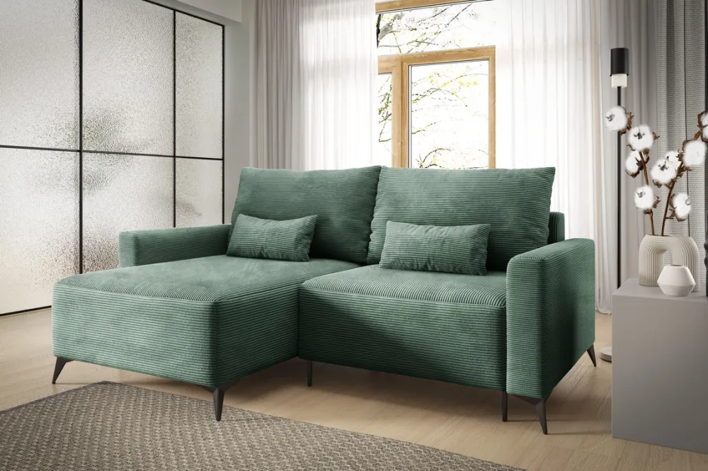 Meble Dla Dzieci|Meble Młodzieżowe>BROMARKT Zielona kanapa narożna z funkcją spania na nóżkach rozkładana LORENZO