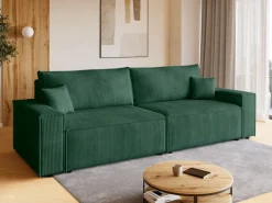 Kanapy I Sofy>BROMARKT Zielona kanapa z funkcją spania i pojemnikiem sztruksowa ADI