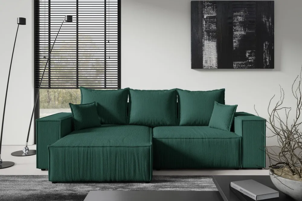 Meble Dla Dzieci|Narożniki>BROMARKT Zielona rozkładana kanapa narożna z funkcją spania do salonu ELDON