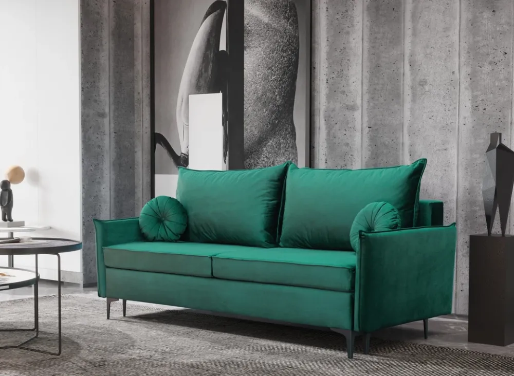 Meble Dla Dzieci|Kanapy I Sofy>UNISTYL MEBLE Zielona sofa z funkcją spania do salonu na nóżkach LIVO