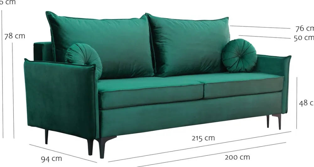 Meble Dla Dzieci|Kanapy I Sofy>UNISTYL MEBLE Zielona sofa z funkcją spania do salonu na nóżkach LIVO