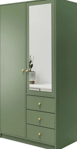 Meble Dla Dzieci|Szafy Dwudrzwiowe>Stolar Zielona szafa uchylna z lustrem i szufladami 100 cm SELMA zielony