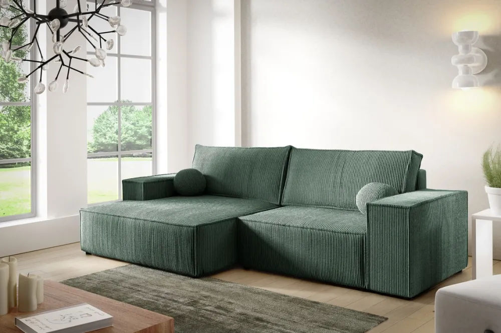 Meble Dla Dzieci|Meble Młodzieżowe>BROMARKT Zielona sztruksowa rogówka do salonu z pojemnikiem PABLO MINI