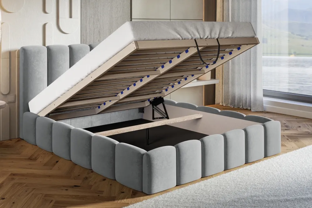 Łóżka Małżeńskie|Łóżka Ze Stelażem>Riban Zielone łóżko tapicerowane 180x200 cm z pojemnikiem do sypialni małżeńskie SALERNO