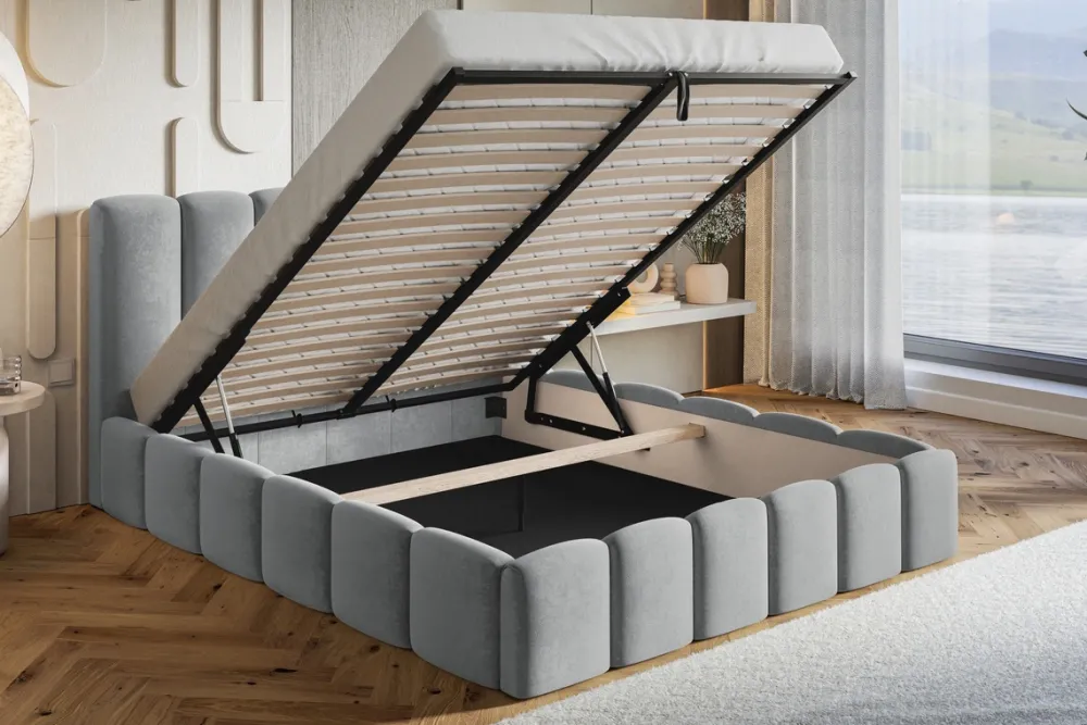 Łóżka Małżeńskie|Łóżka Ze Stelażem>Riban Zielone łóżko tapicerowane 180x200 cm z pojemnikiem do sypialni małżeńskie SALERNO