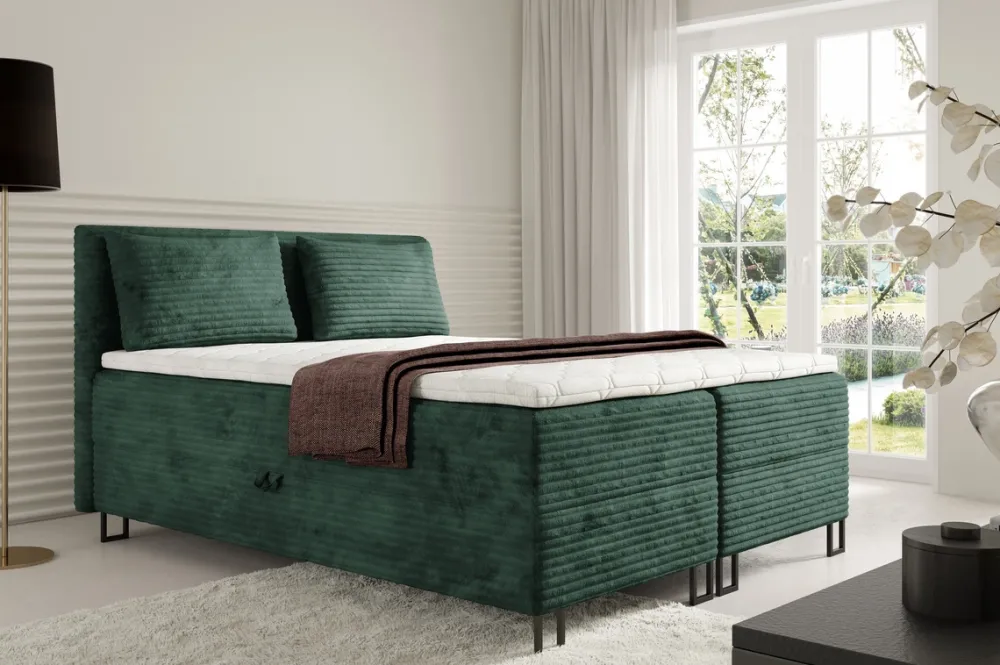 Łóżka Małżeńskie|Łóżka Ze Stelażem>BROMARKT Zielone łóżko 180x200 cm kontynentalne z pojemnikiem do sypialni TESSA