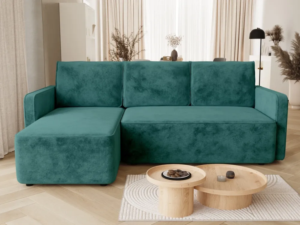 Meble Dla Dzieci|Meble Młodzieżowe>BROMARKT Zielony narożnik do salonu z funkcją spania i pojemnikiem QULIO