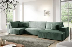 Narożniki>BROMARKT Zielony narożnik do salonu w kształcie U z funkcją spania sztruksowy PABLO MAXI