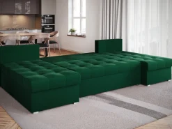 Narożniki>BROMARKT Zielony narożnik rozkładany duży z funkcją spania HOT U SLIM do salonu