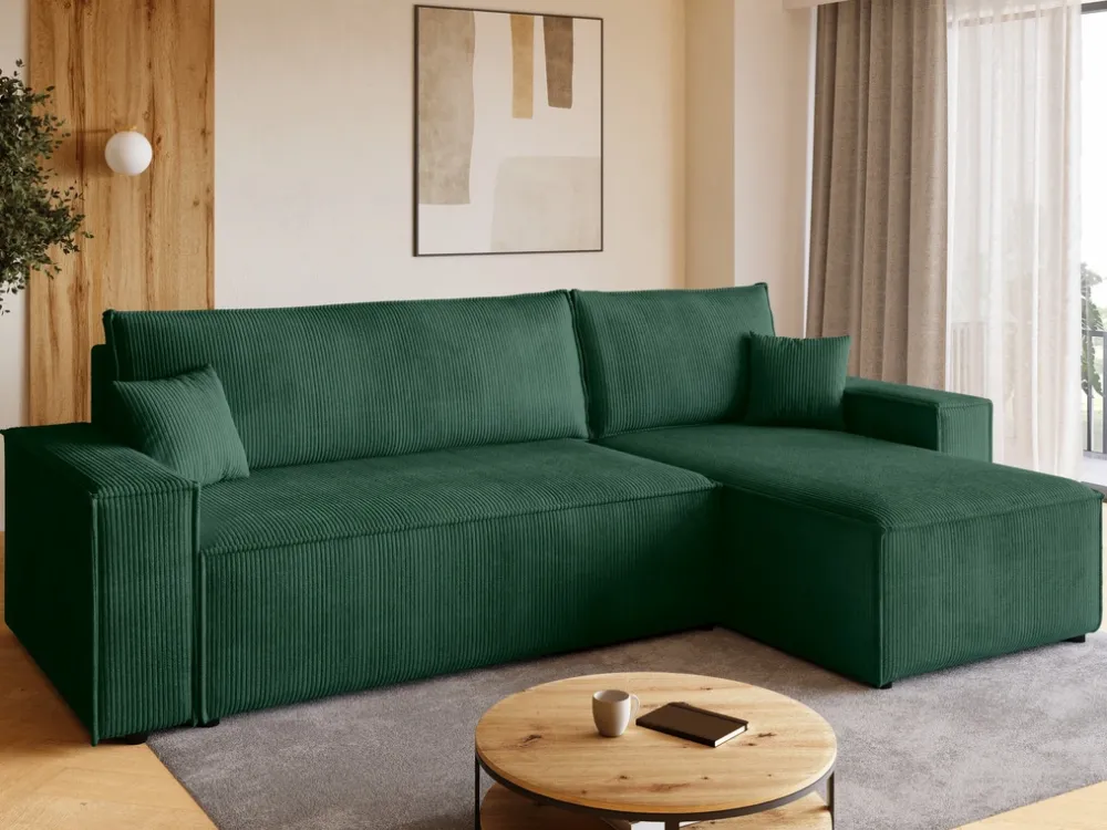 Meble Dla Dzieci|Meble Młodzieżowe>BROMARKT Zielony narożnik sztruksowy z pojemnikiem na pościel ADI